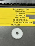 Qty 1 Berg 32 Pitch 48 Teeth Delrin Acetal Spur Gear 3/8 Bore Hubless. Fixed Price $12.00.